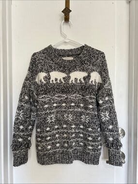LOFT Black and White Polar Bear Crewneck Sweater